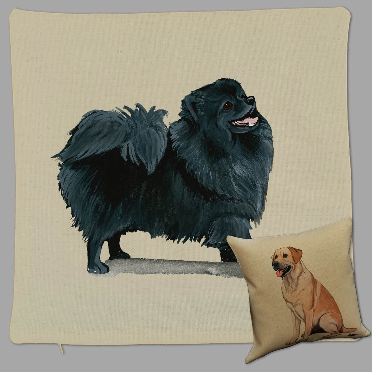 Black Pomeranian Throw Pillow