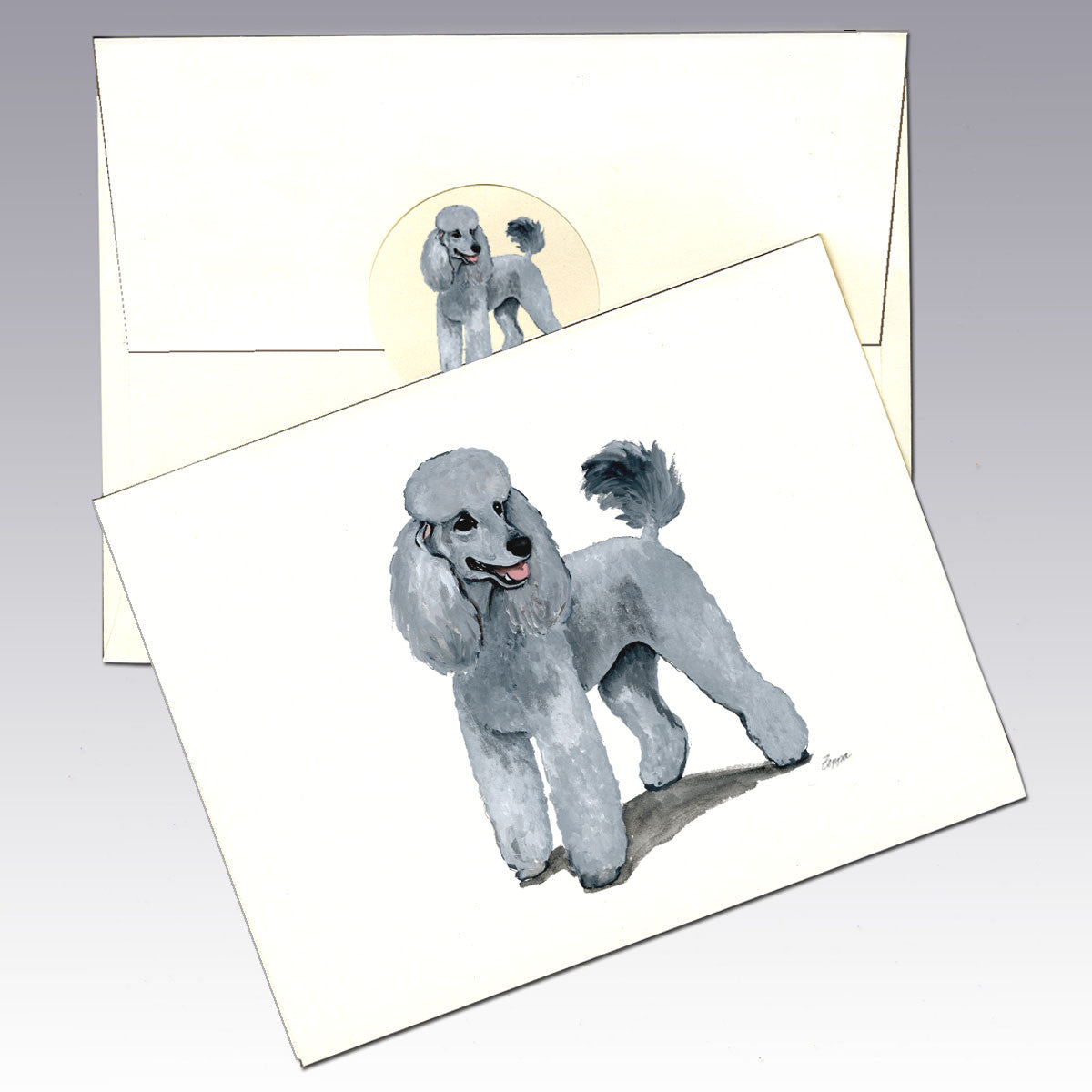 Poodle, Silver Note Cards