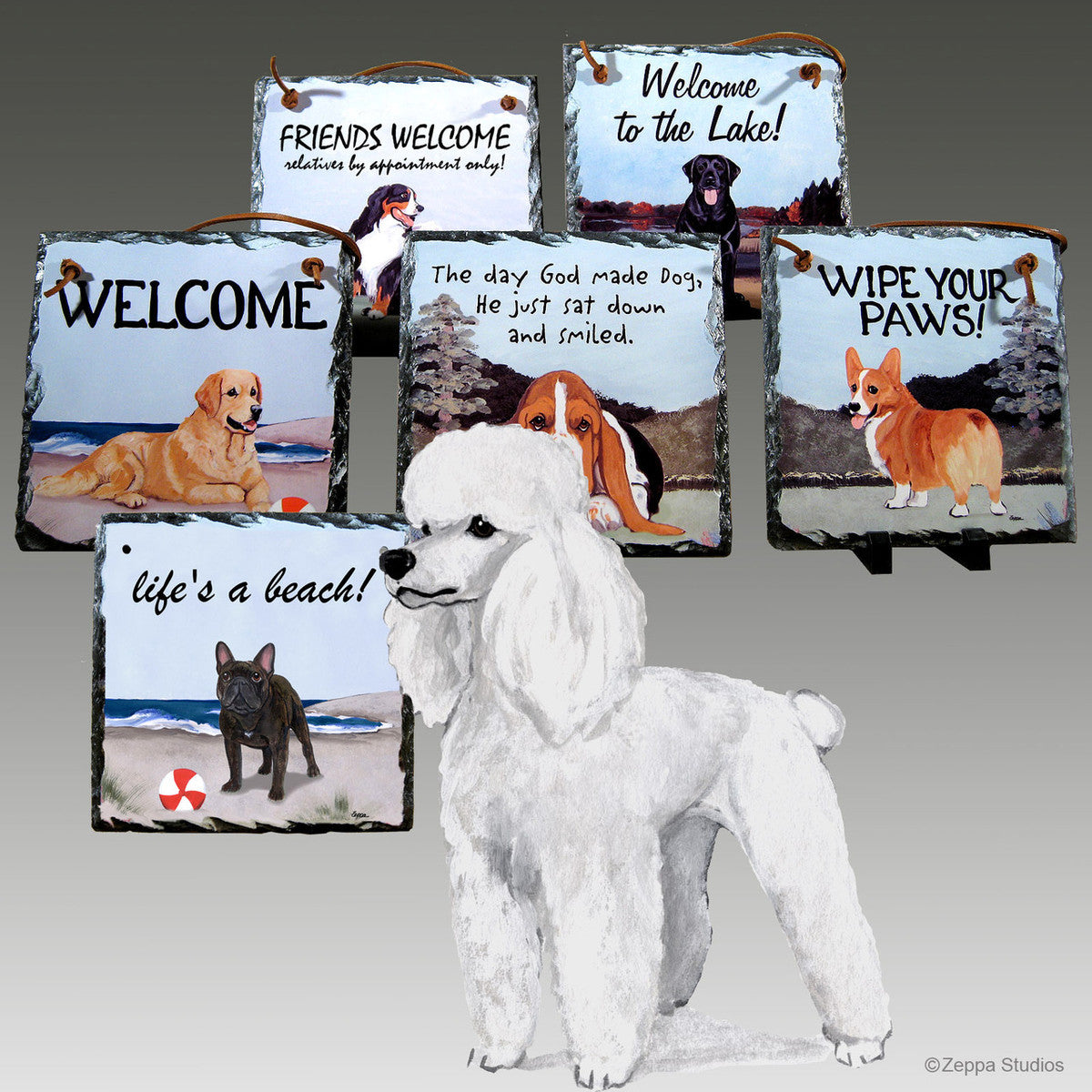 White Poodle Slate Signs