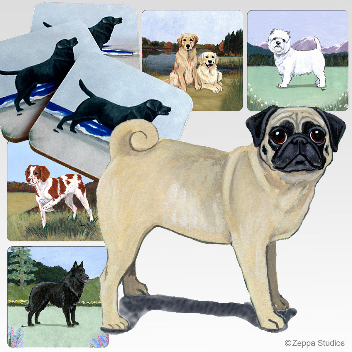 Pug Scenic Coasters