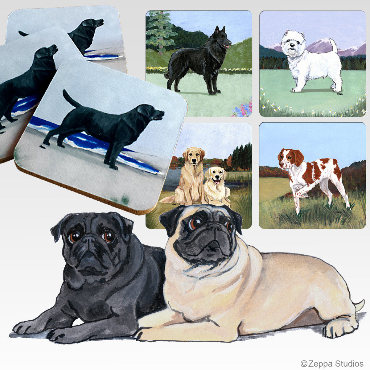 Pug Pair Scenic Coasters