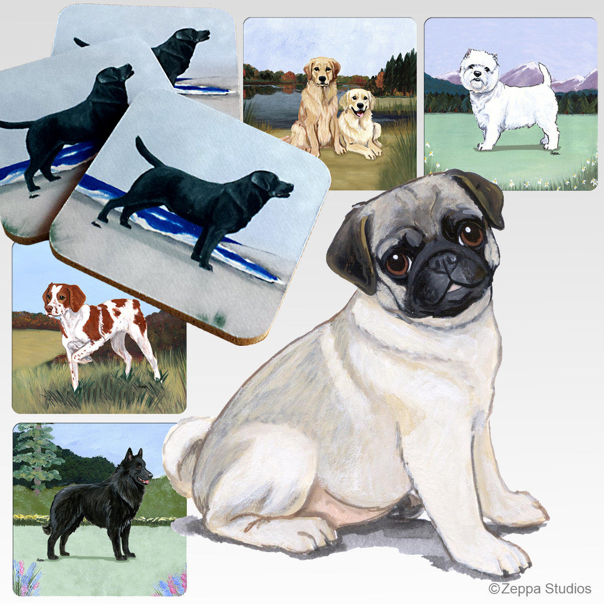 Pug Puppy Scenic Coasters