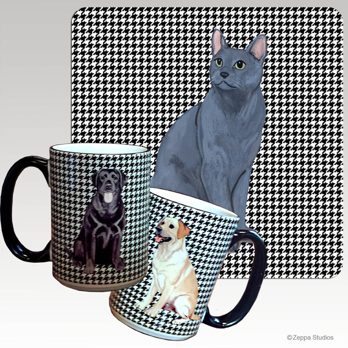 Russian Blue Cat Houndzstooth Mug