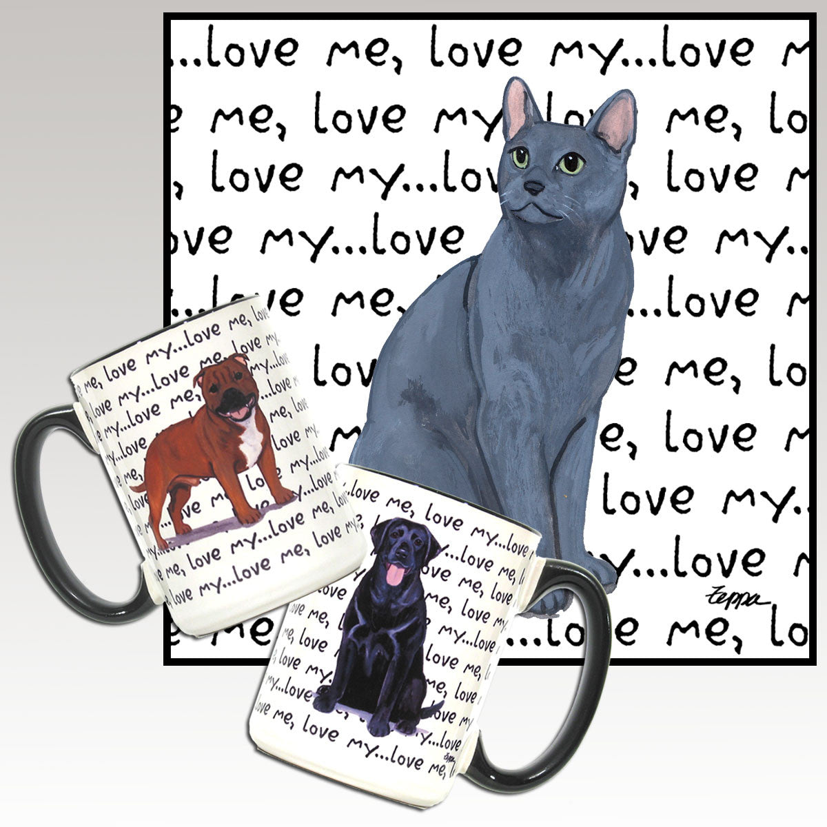 Russian Blue Oval Love Me Mug
