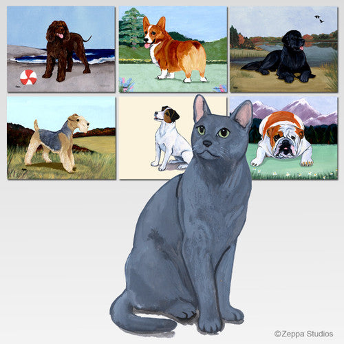 Russian Blue Cat Scenic Cutting Board