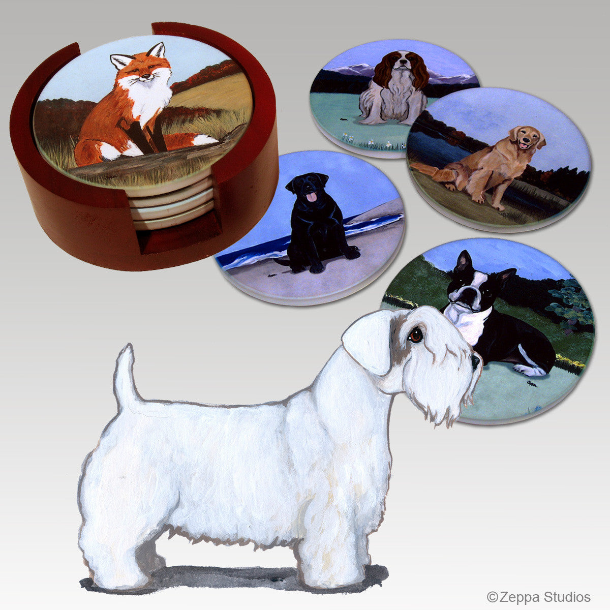 Sealyham Terrier Bisque Coaster Set
