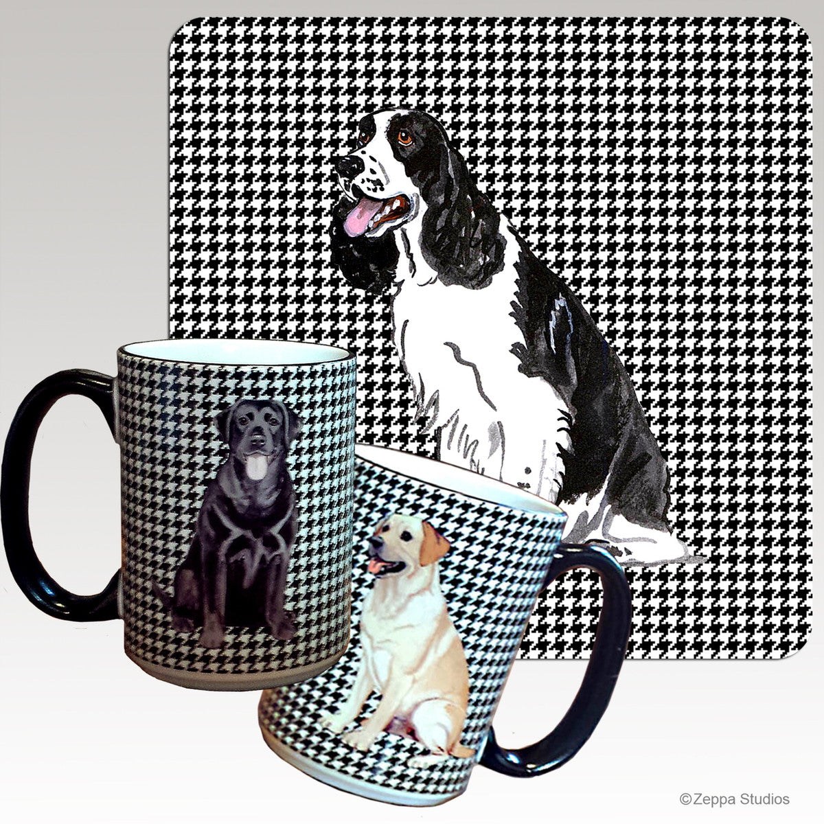 Black & White Springer Spaniel Houndzstooth Mug
