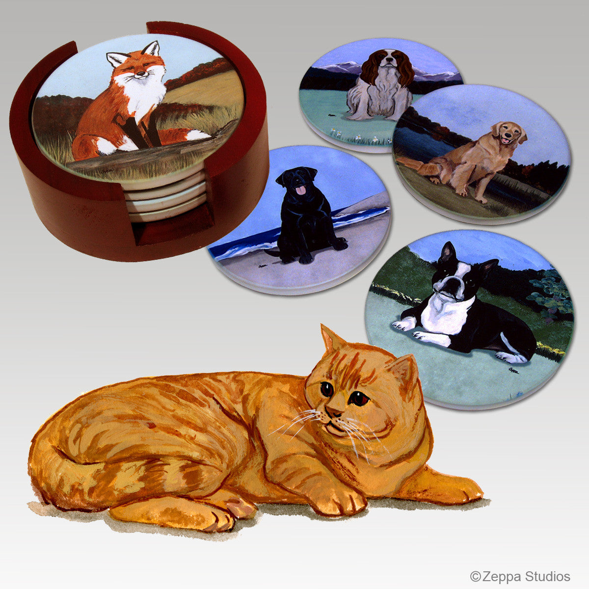 Orange Tabby Cat Bisque Coaster Set