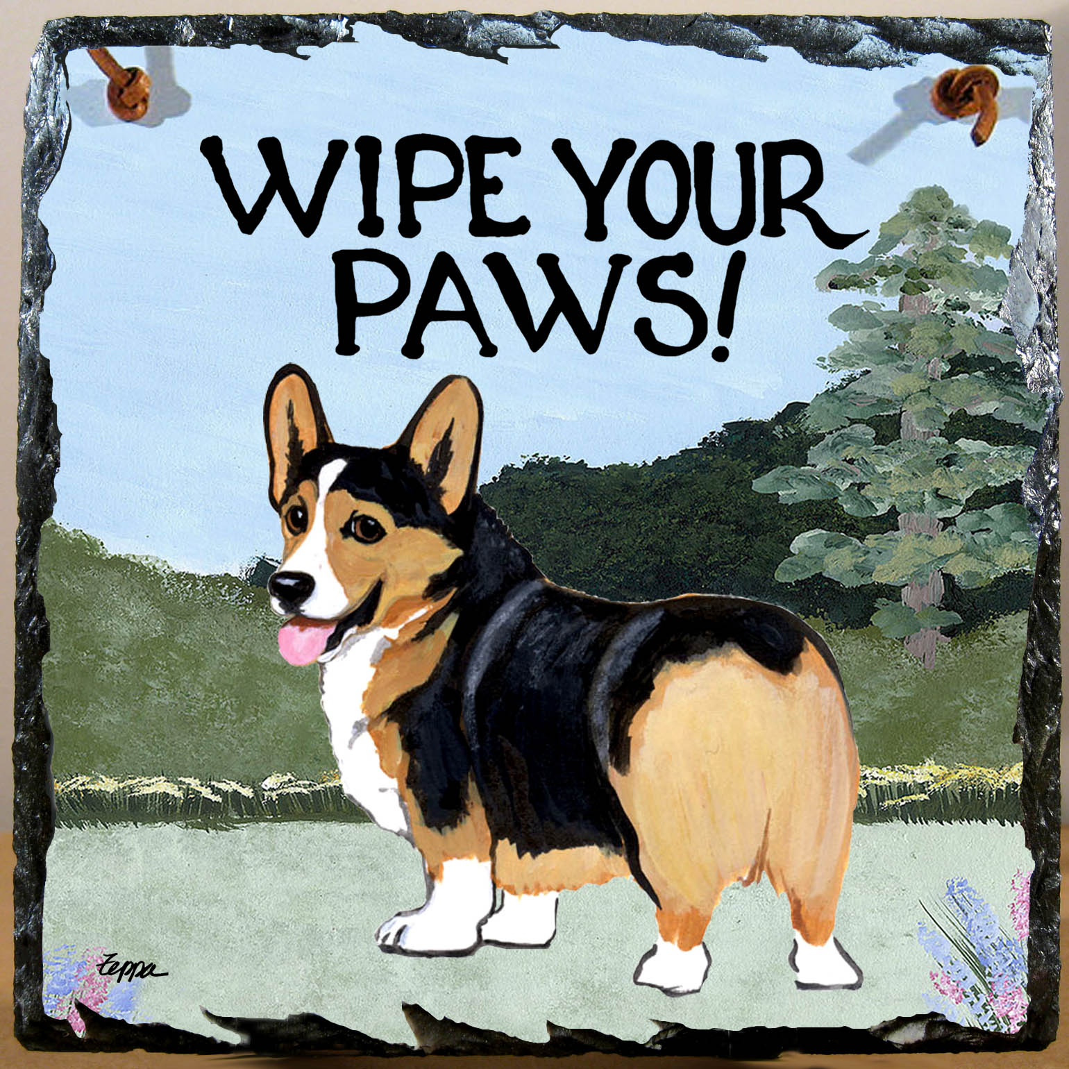 Tri Color Pembroke Welsh Corgi Wipe Your Paws sign