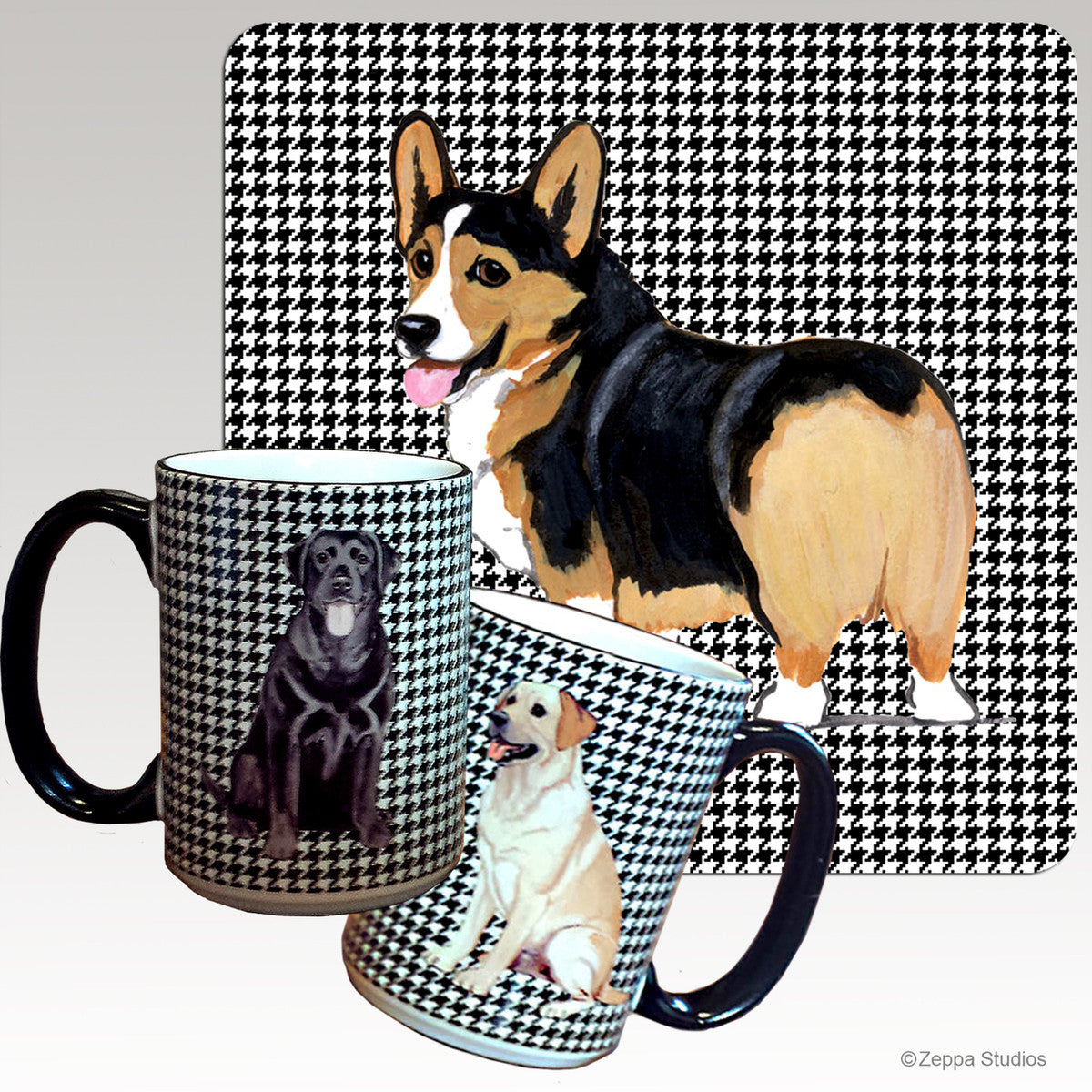 Tri Color Pembroke Welsh Corgi Houndzstooth Mug