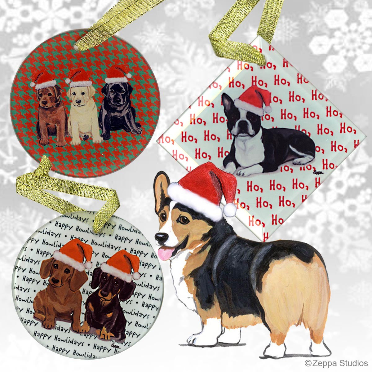 Tri Welsh Corgi Xmas Ornaments