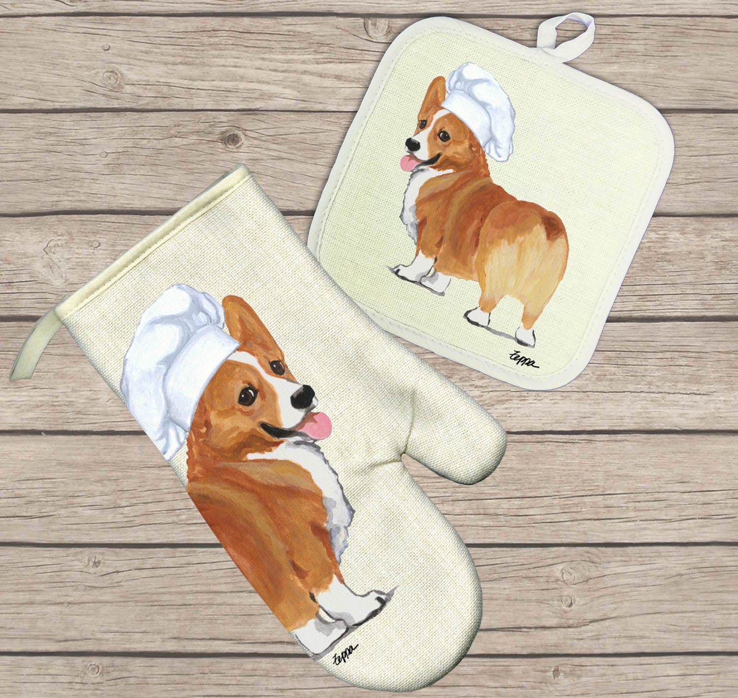 Cute Corgi Oven Mitts and Pot Holders Kitchen Set Heat Resistant Cooking  Mitts