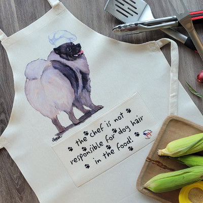 Keeshond Chef's Apron ready to wear grilling