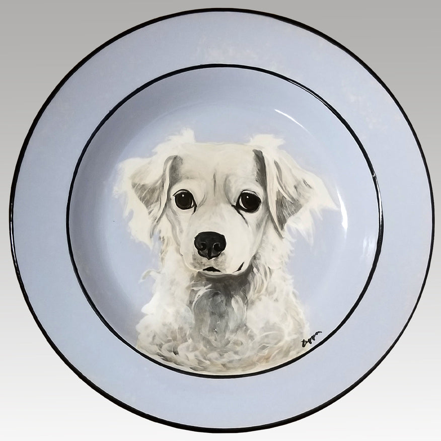Hand Painted Ceramic Plate, Pearl a little white dog.