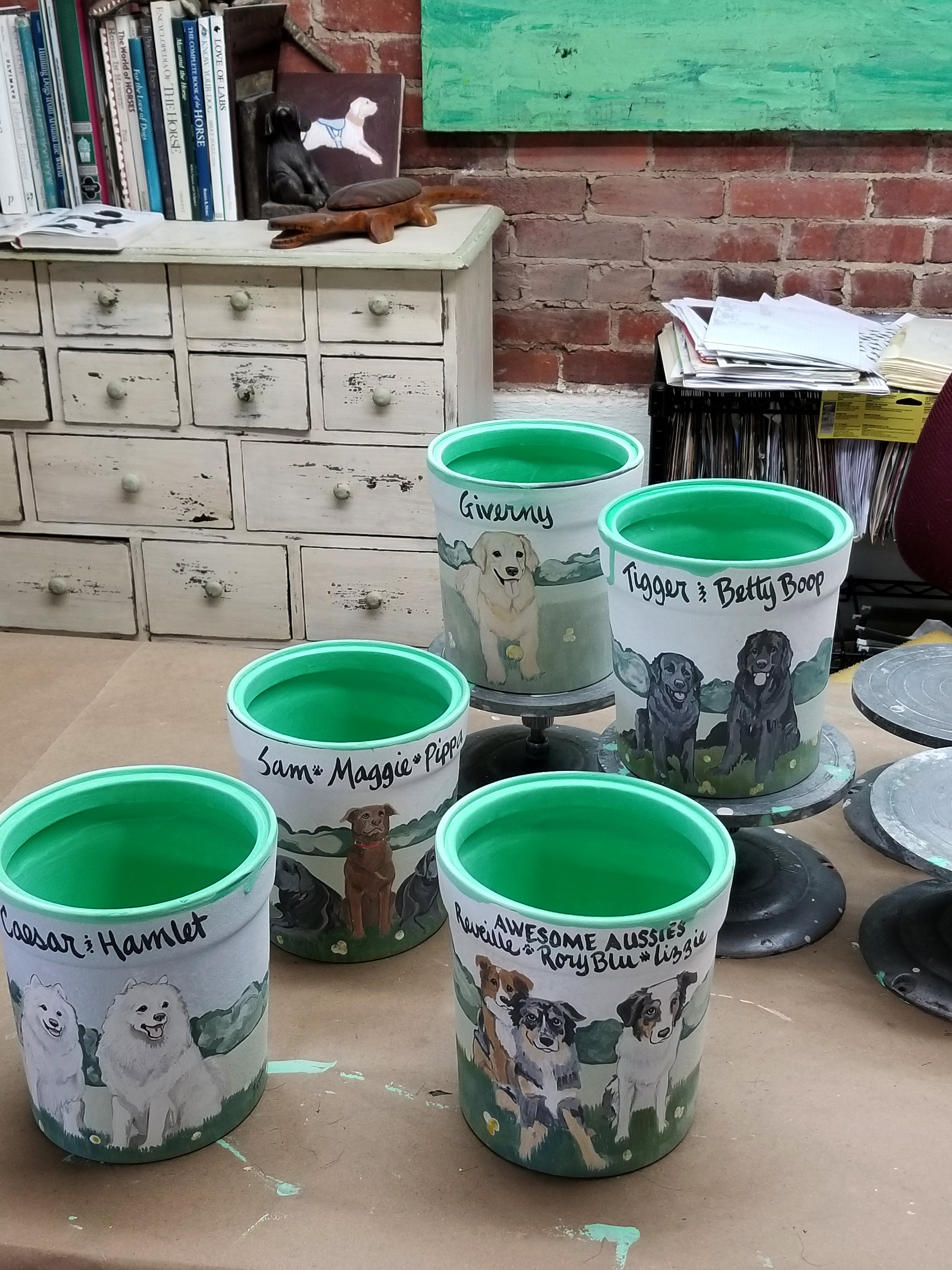 Hand Painted Canisters Being Glazed
