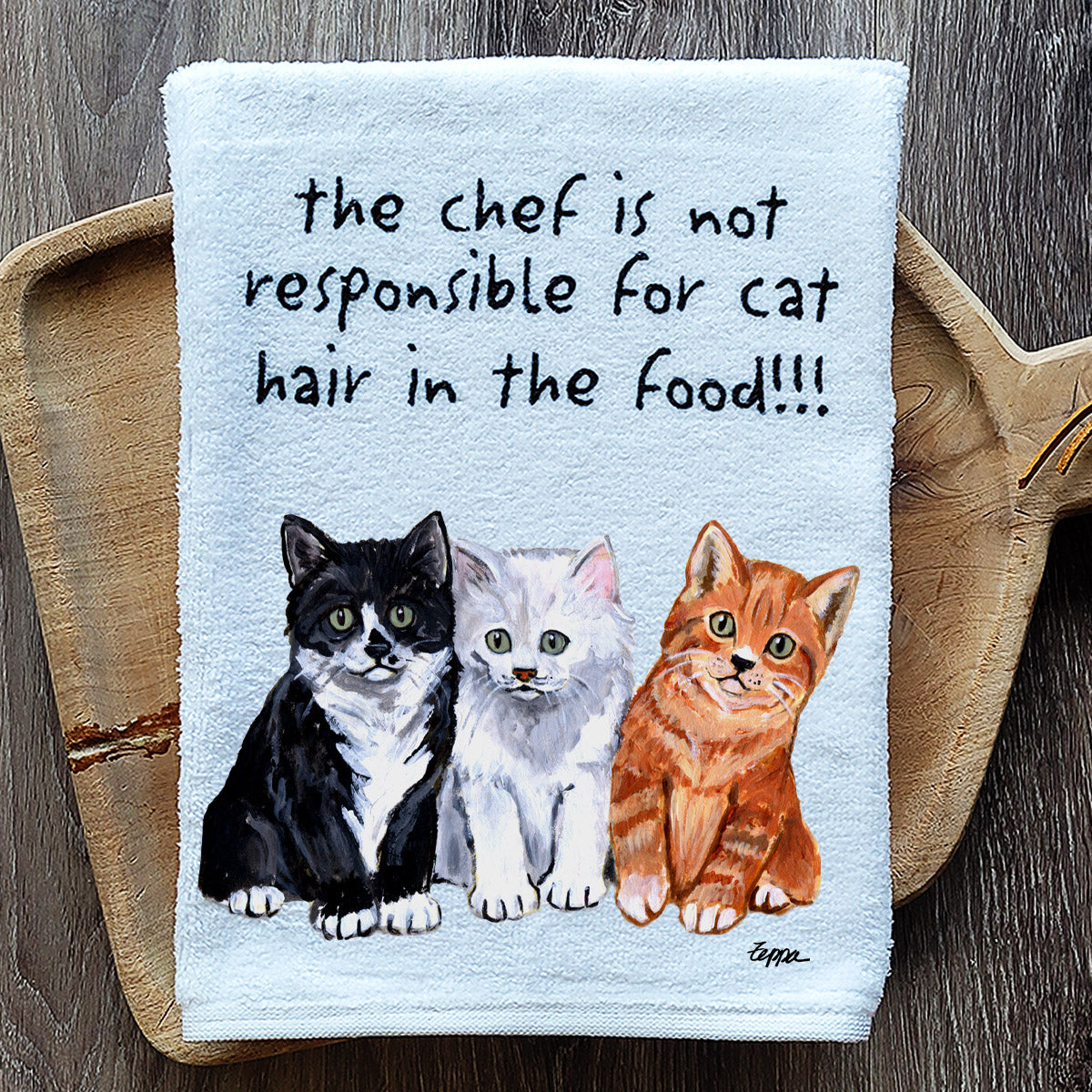Pawsitively adorable kitchen towel with 3 Kittens