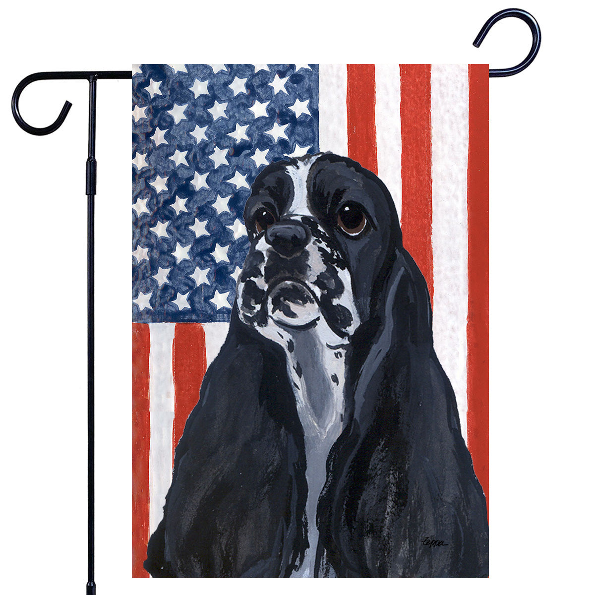 Black & White Cocker Spaniel Americana Garden Flag