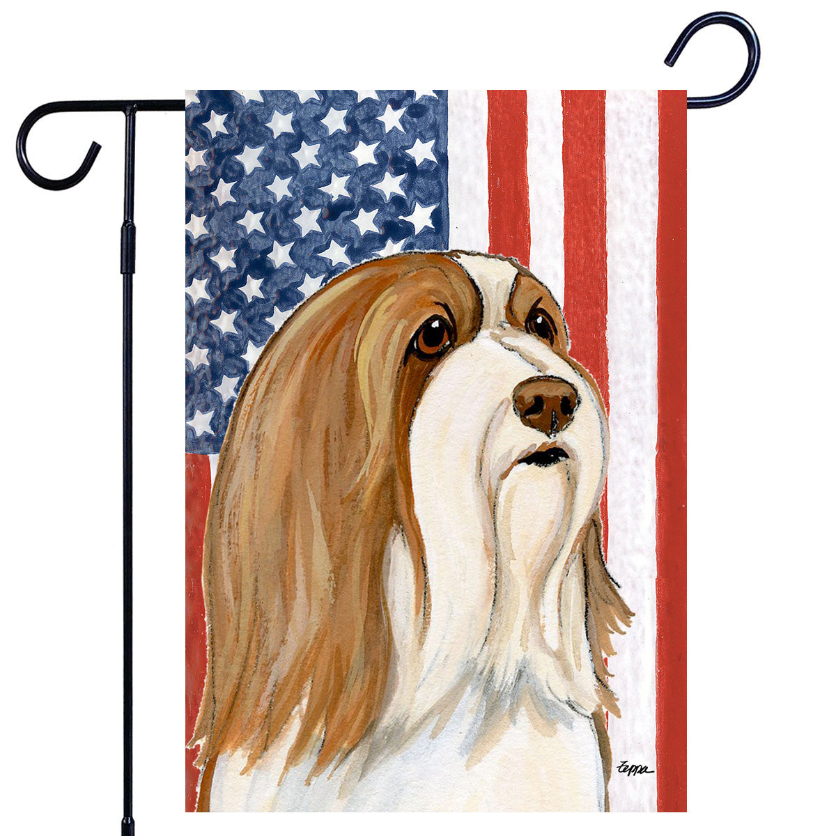 Brown Bearded Collie Americana Garden Flag