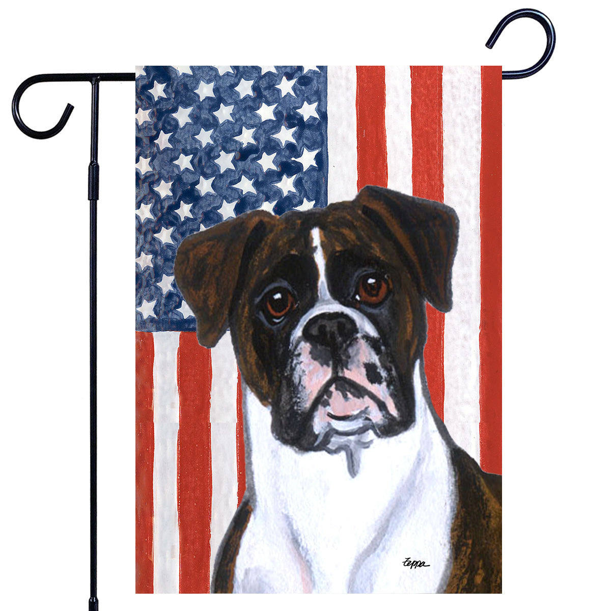 Brindle Boxer Natural Ears Americana Garden Flag