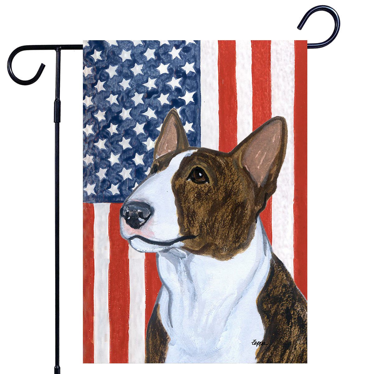 Brindle Bull Terrier Americana Garden Flag