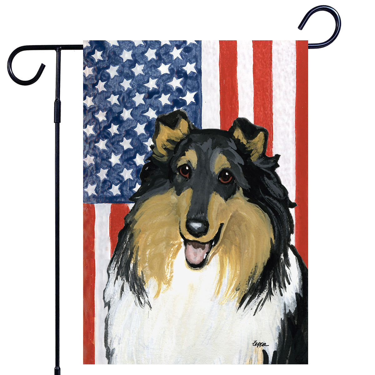 Tri Collie Americana Garden Flag