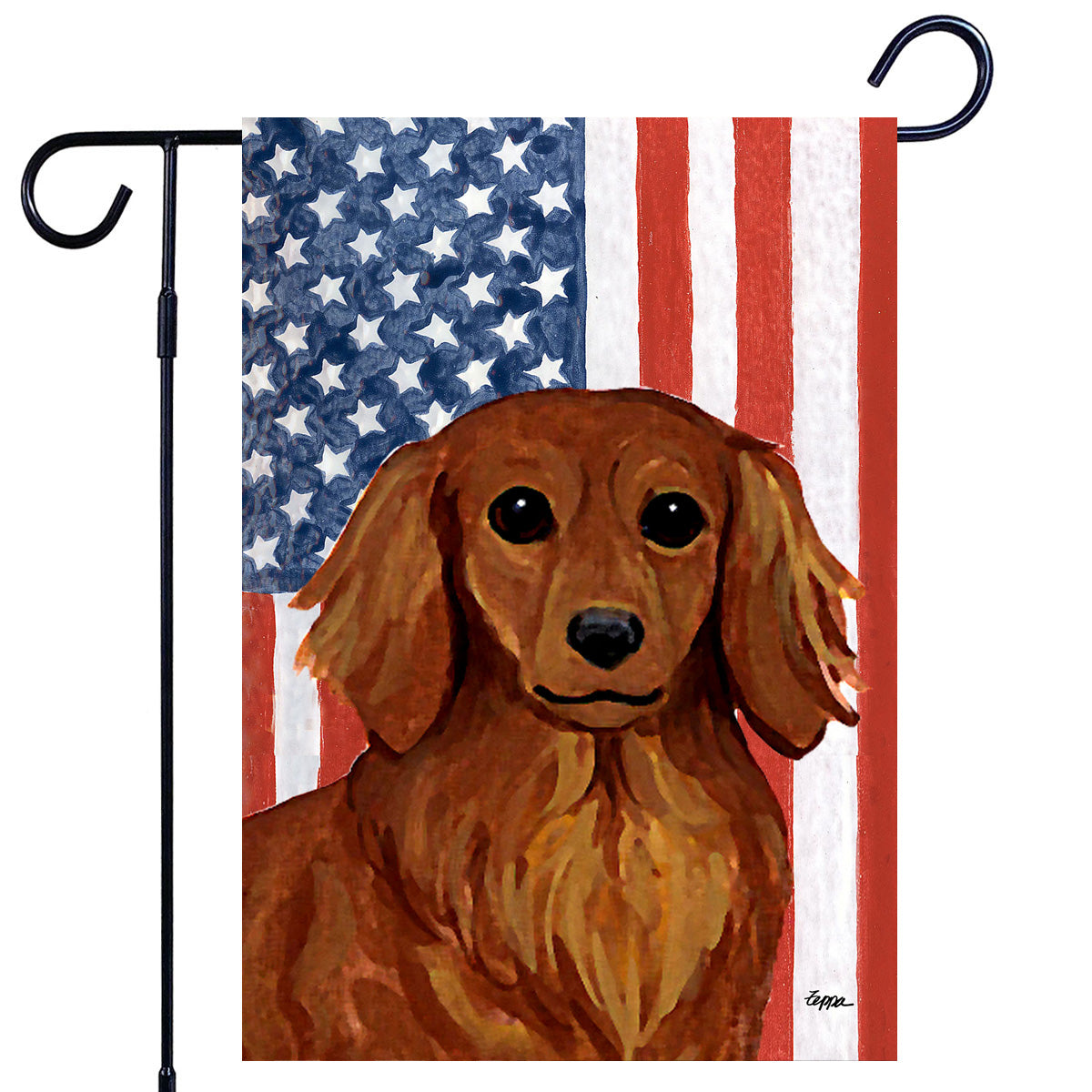 Longhaired Red Dachshund Americana Garden Flag