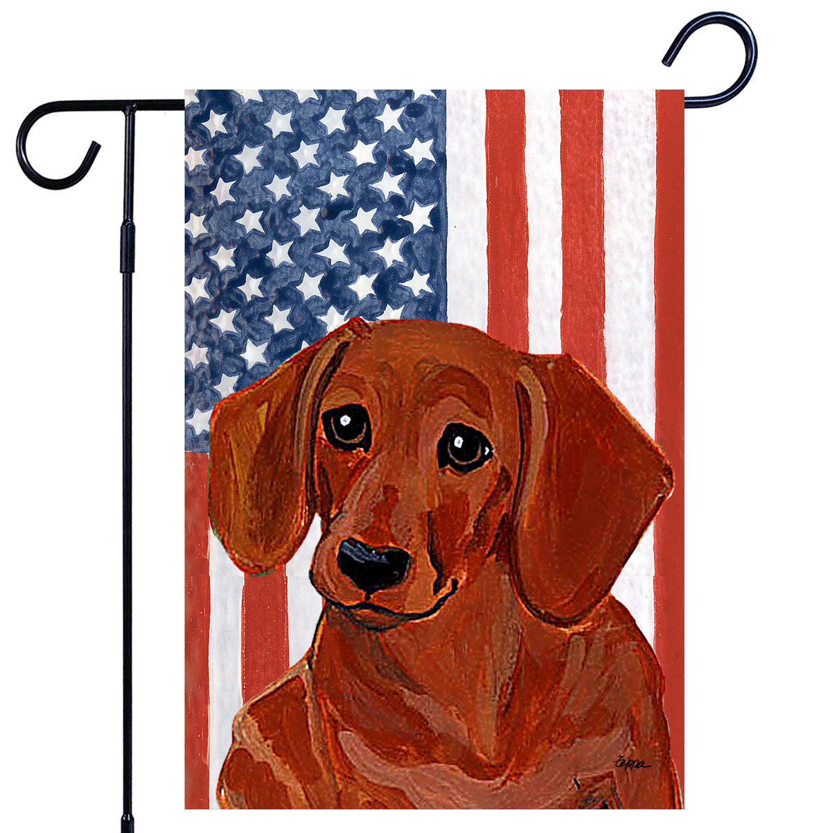 Red Dachshund Americana Garden Flag