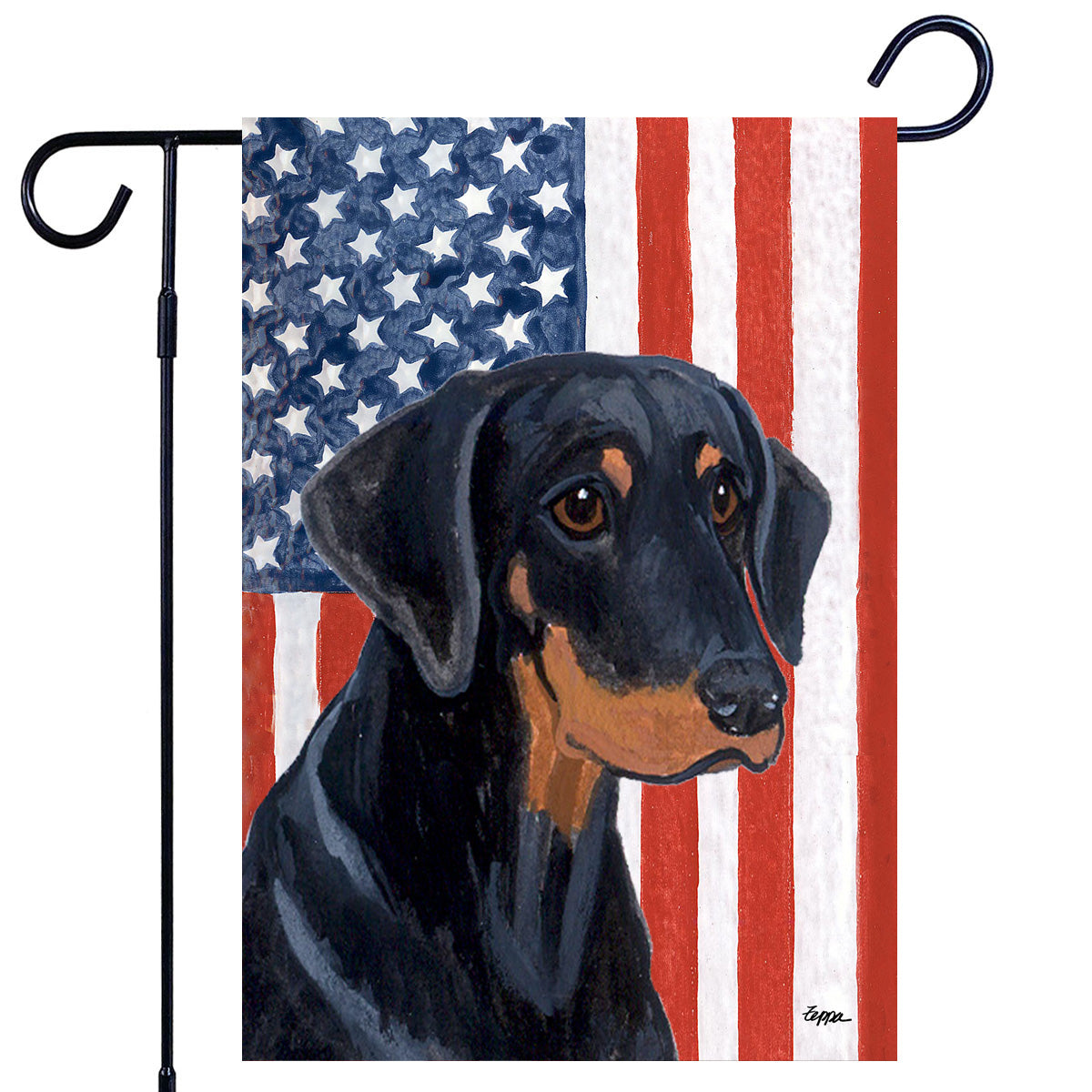 Doberman Pinscher Natural Ears Americana Garden Flag