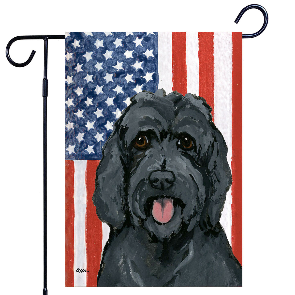 Black Labradoodle Americana Garden Flag