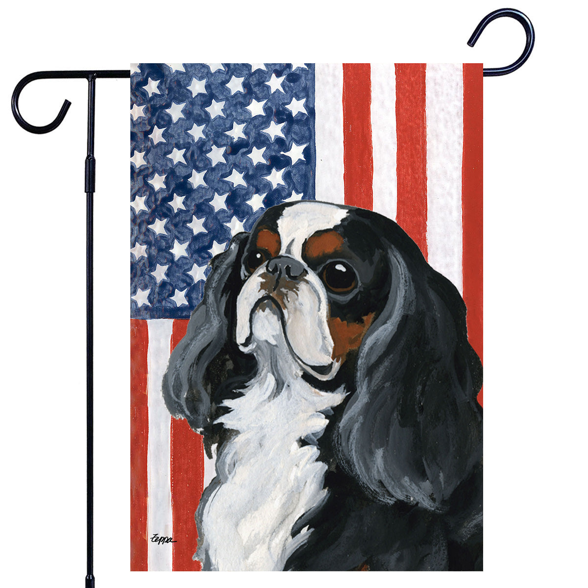 Tri English Toy Spaniel Americana Garden Flag