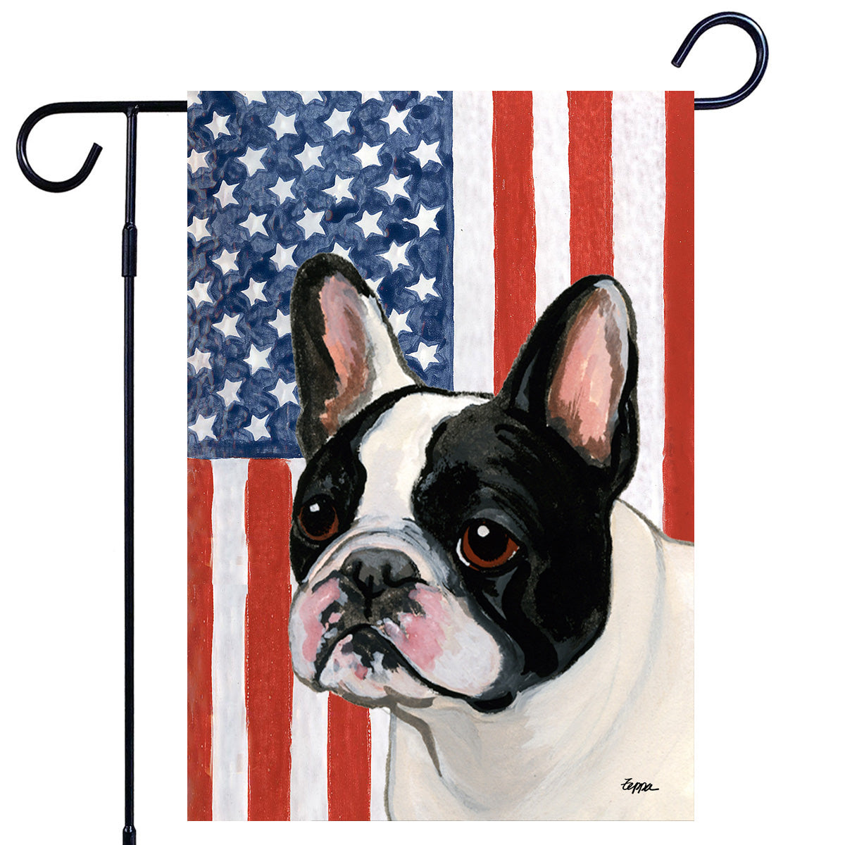 Black and White French Bulldog Americana Garden Flag