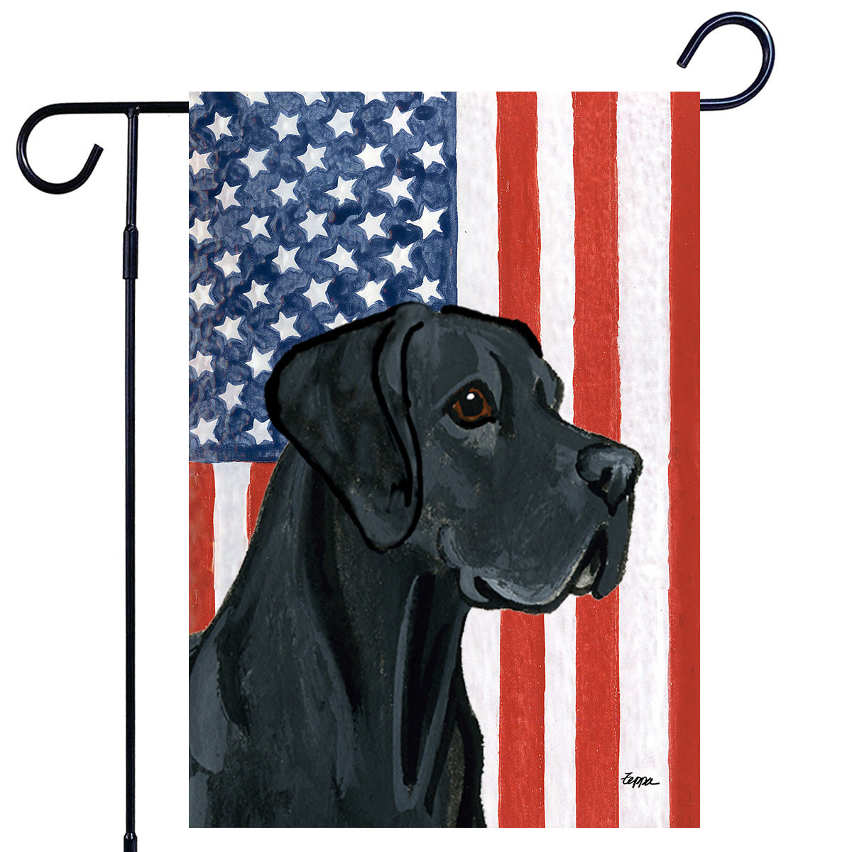 Black Great Dane Natural Ears Americana Garden Flag