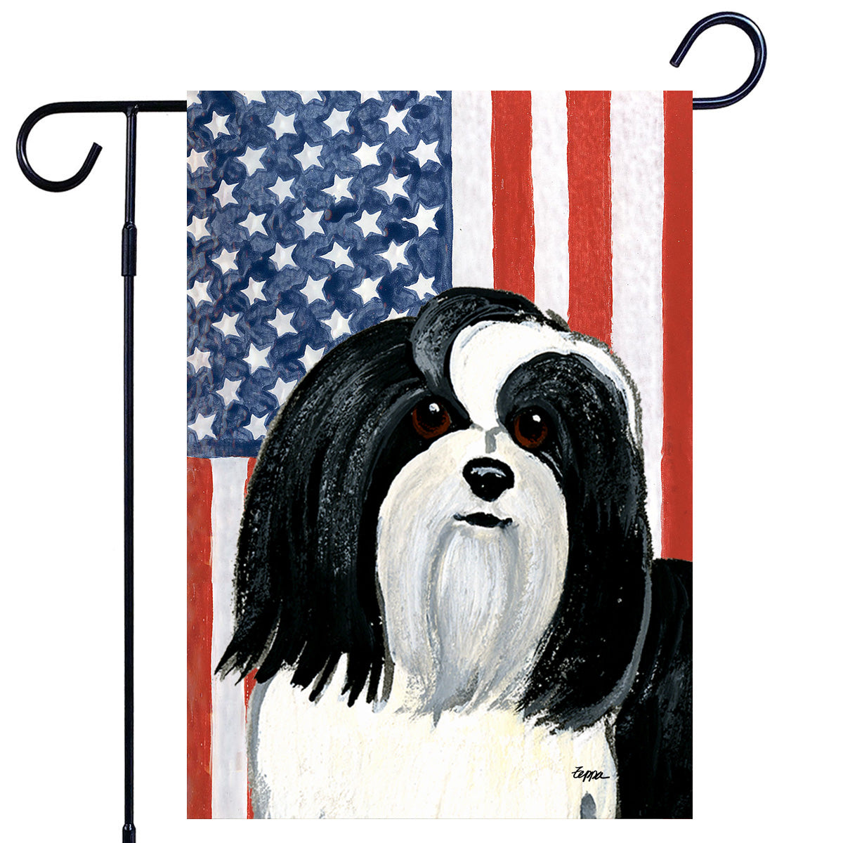 Black and White Havanese Americana Garden Flag