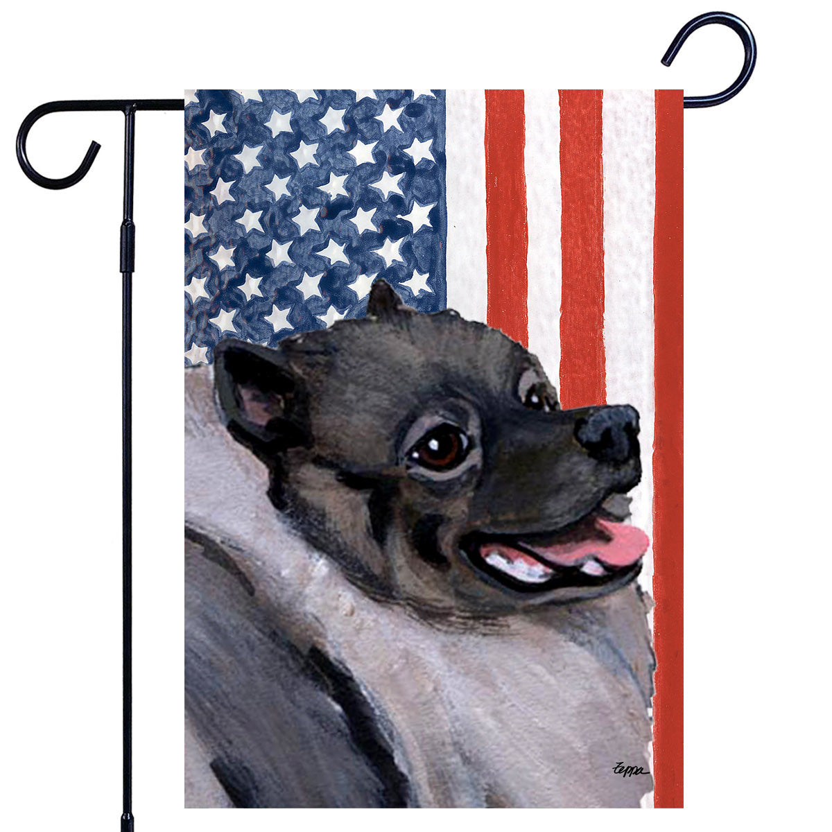 Keeshond Americana Garden Flag