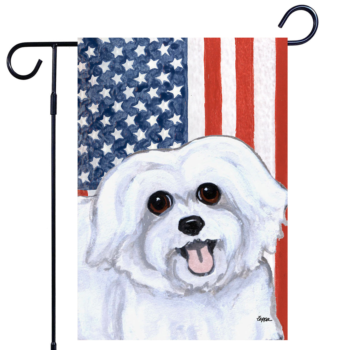 Maltese Puppy Clip Americana Garden Flag