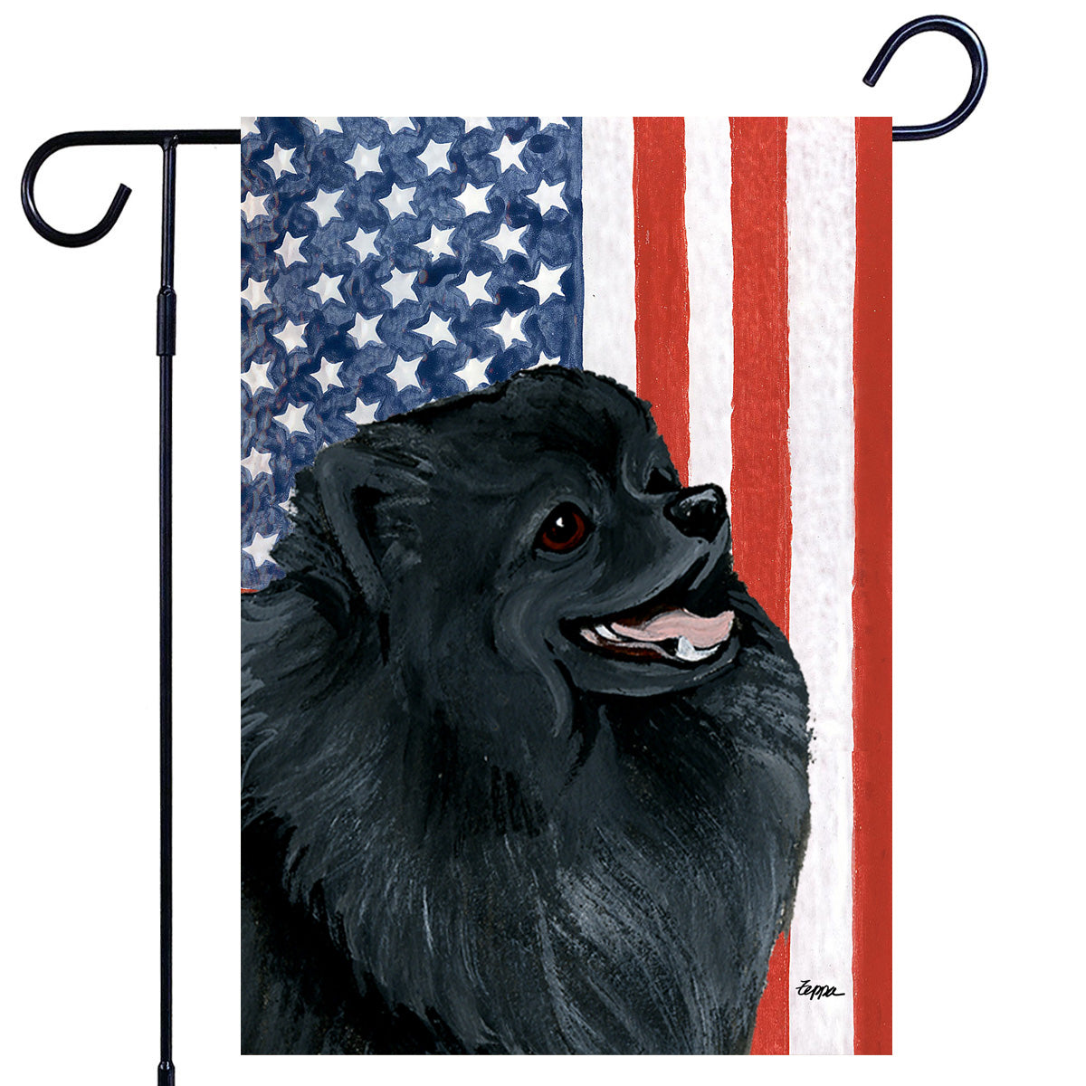Black Pomeranian Americana Garden Flag