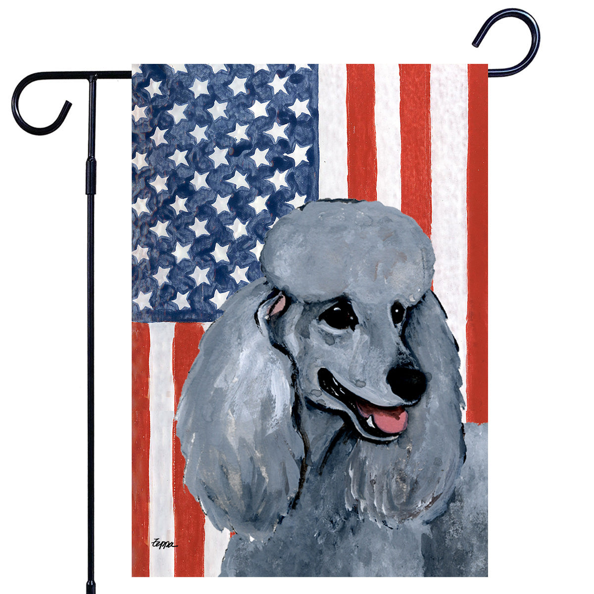 Silver Poodle Americana Garden Flag