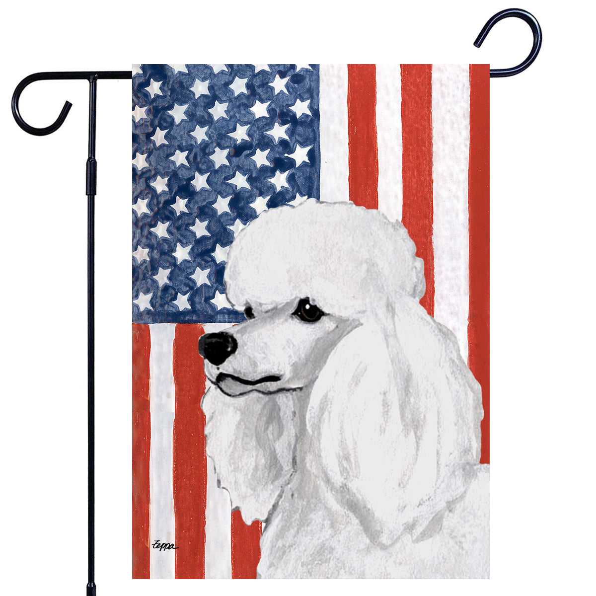 White Poodle Americana Garden Flag