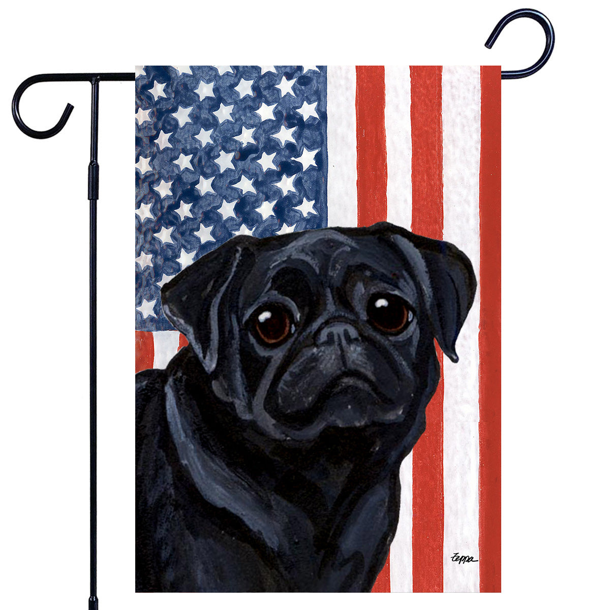 Black Pug Americana Garden Flag