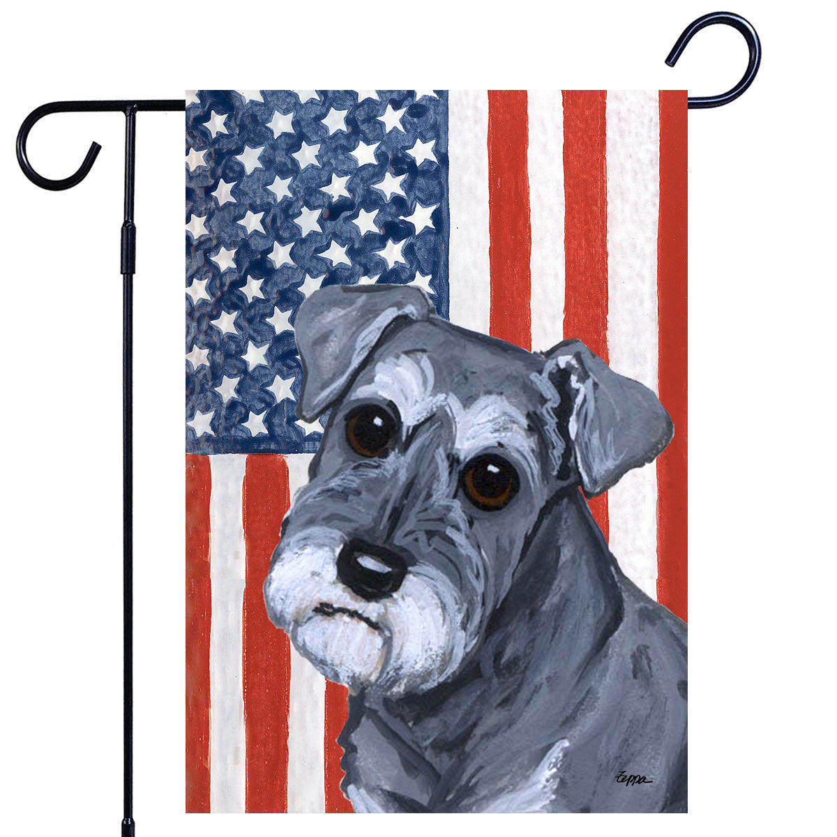 Schnauzer Natural Ears Americana Garden Flag