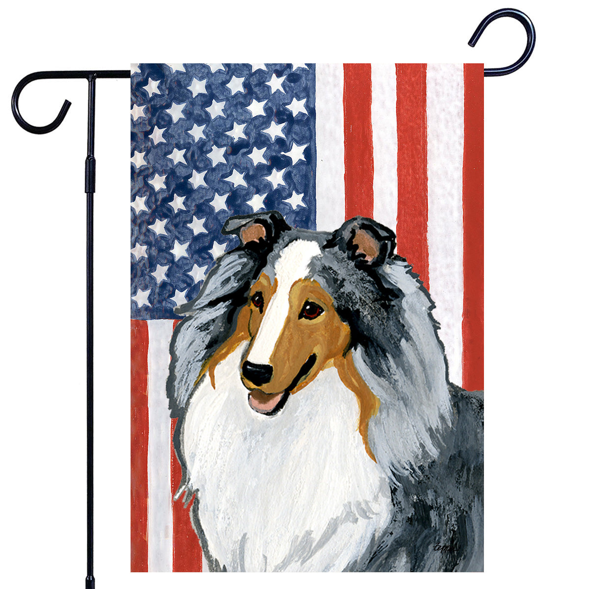 Blue Merle Shetland Sheepdog Americana Garden Flags