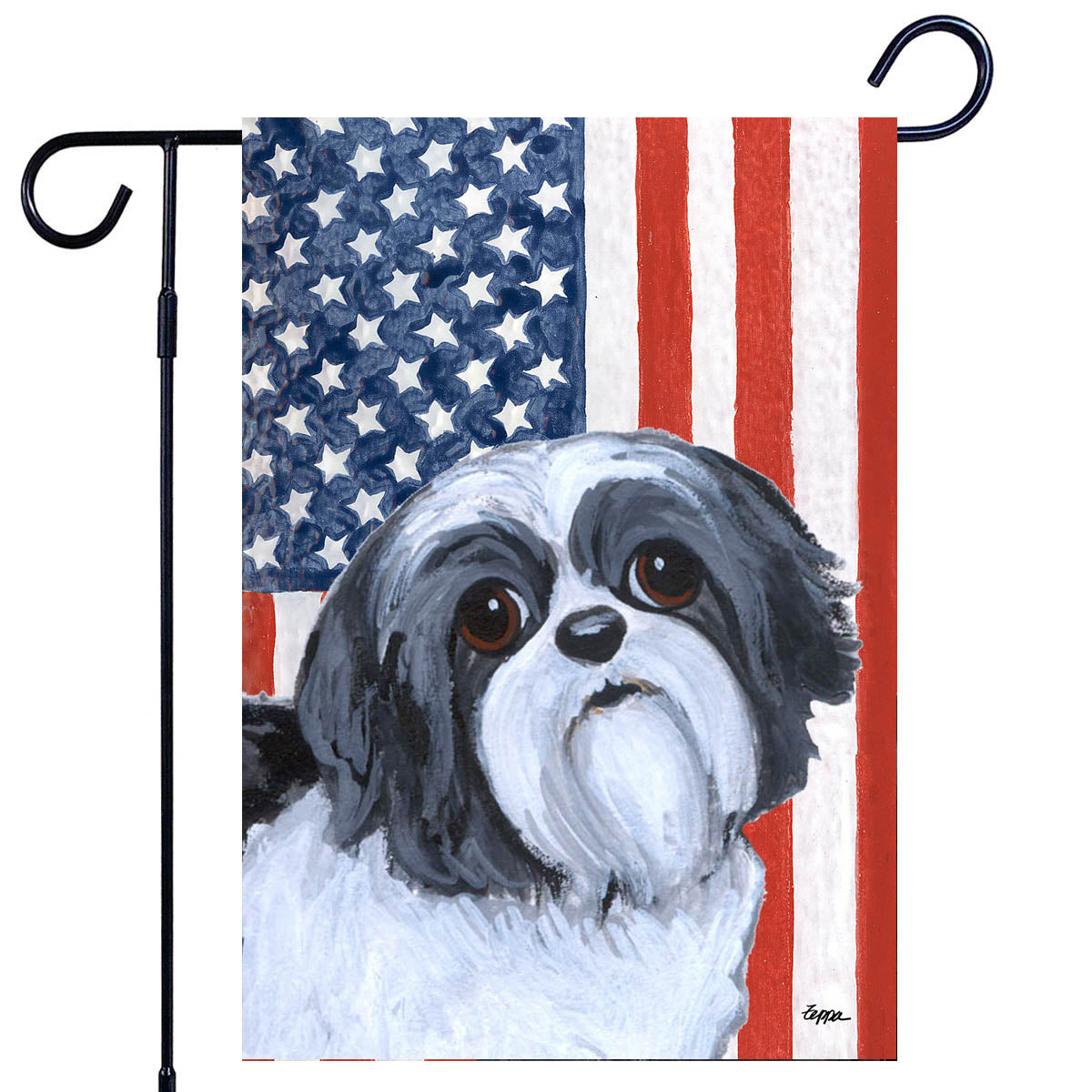 Shih Tzu Puppy Clip Americana Garden Flag
