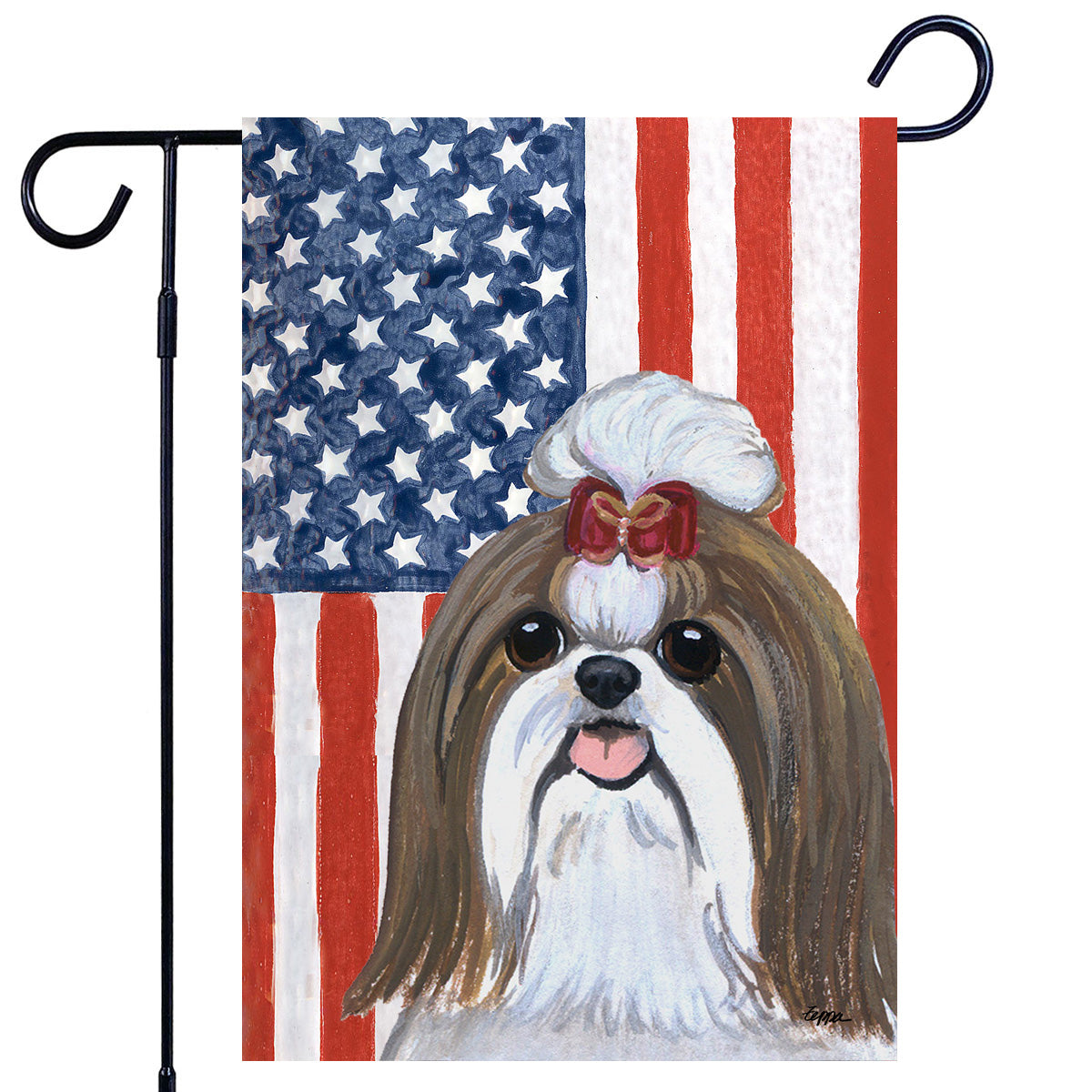 Tan  & White Shih Tzu Americana Garden Flag