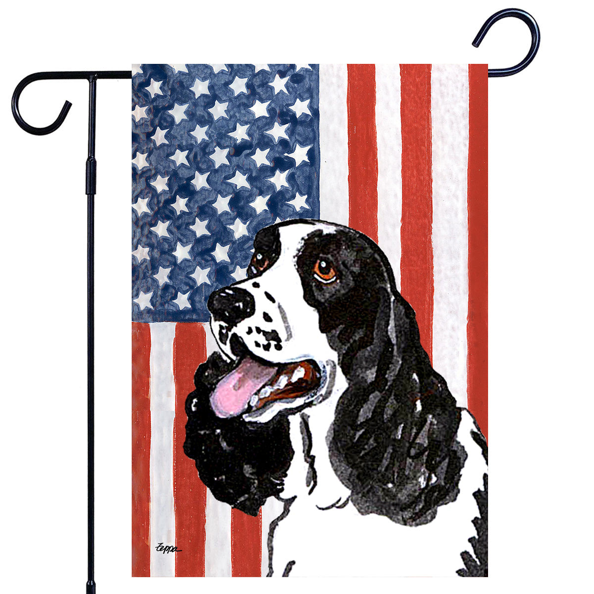 Black and white Springer Spaniel Americana Garden Flag