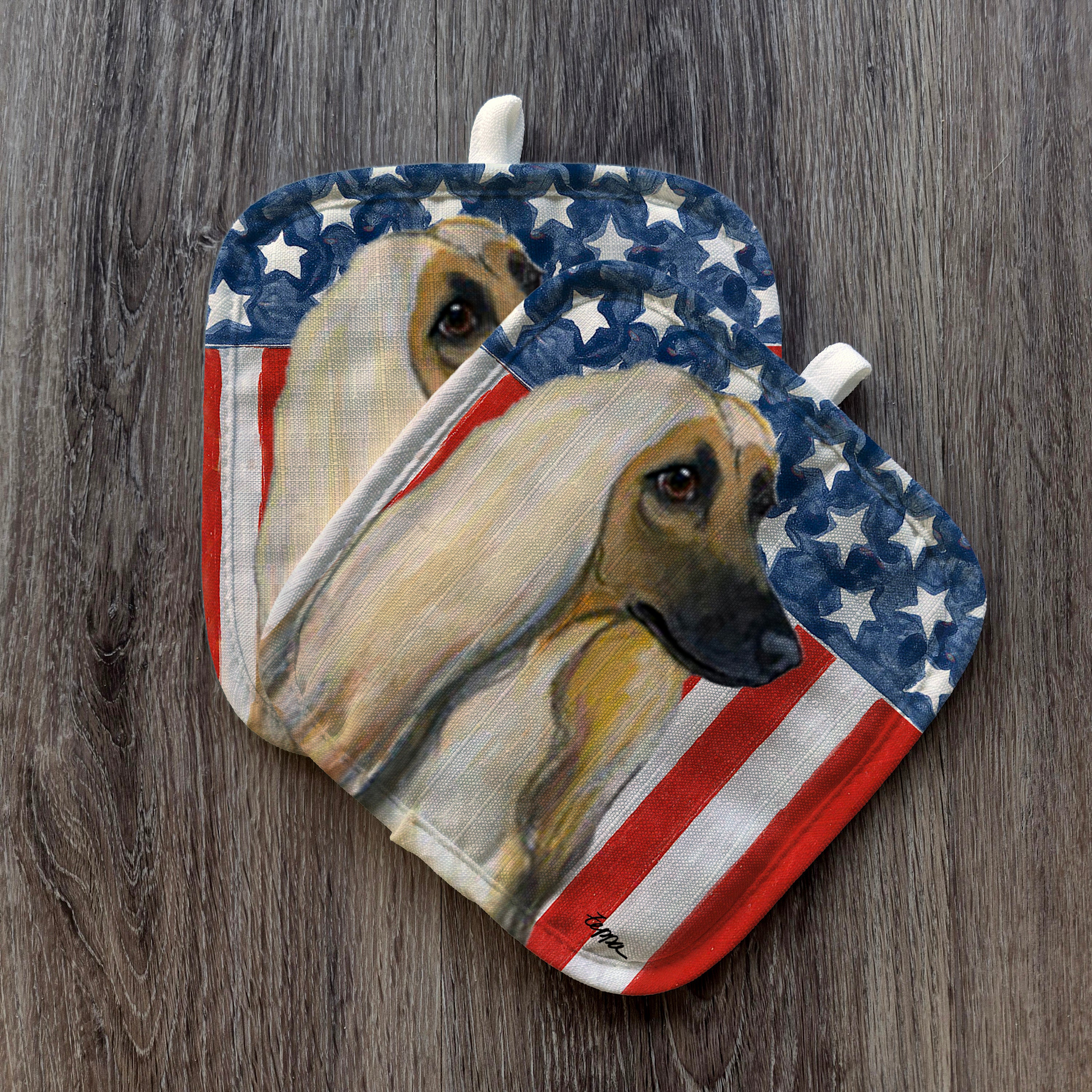 Afghan Hound Americana Pot Holder Set