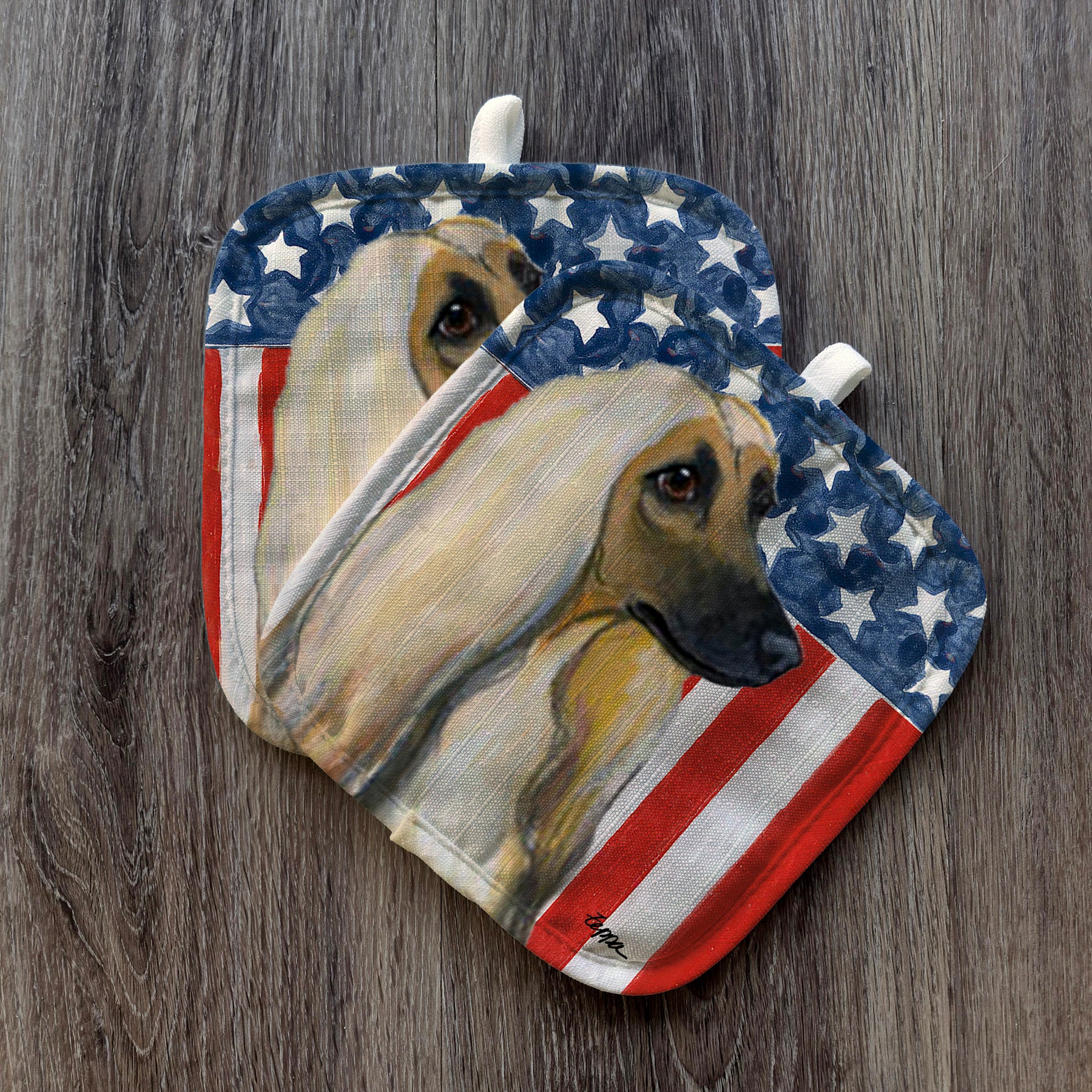 Afghan Hound Americana Pot Holder Set