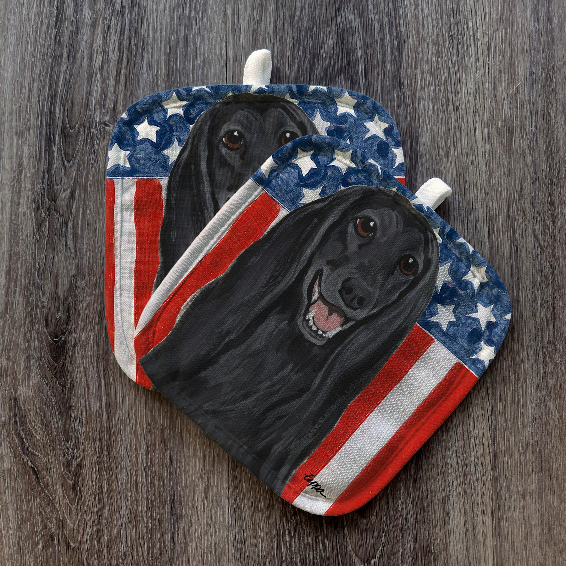Black Afghan Hound Americana Pot Holder Set