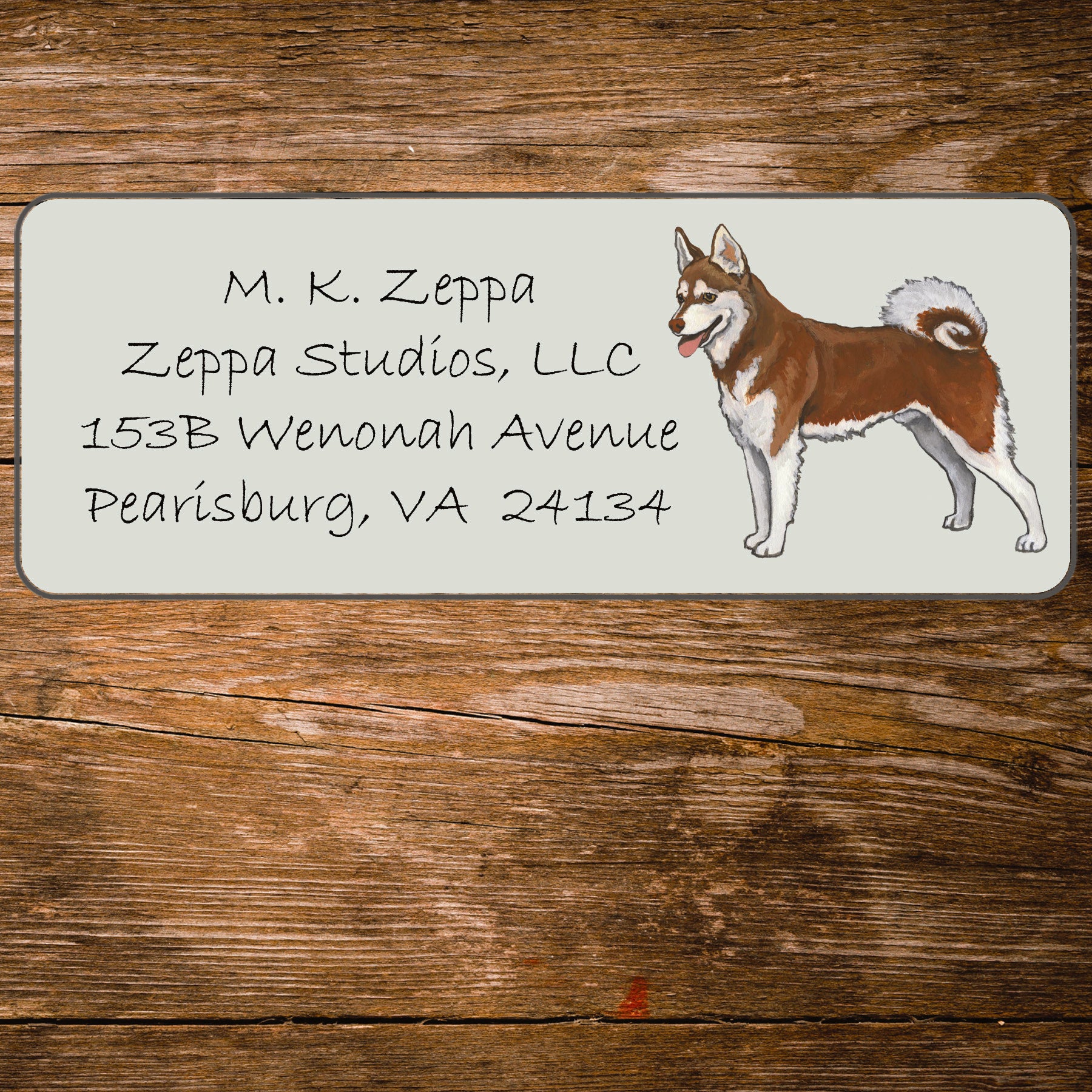 Return address label with an illustration of an Alaskan Klee Kai