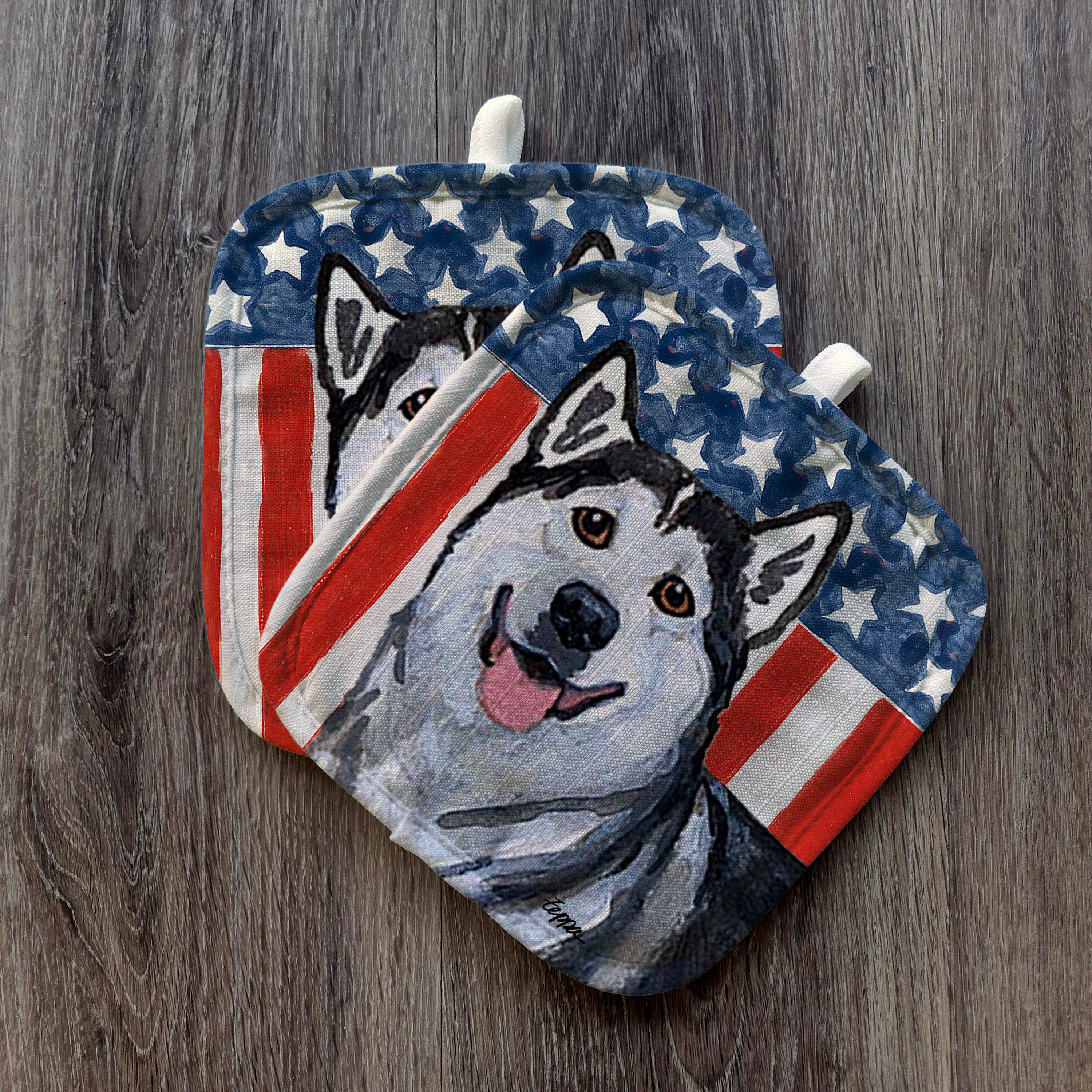 Alaskan Malamute Americana Pot Holder Set