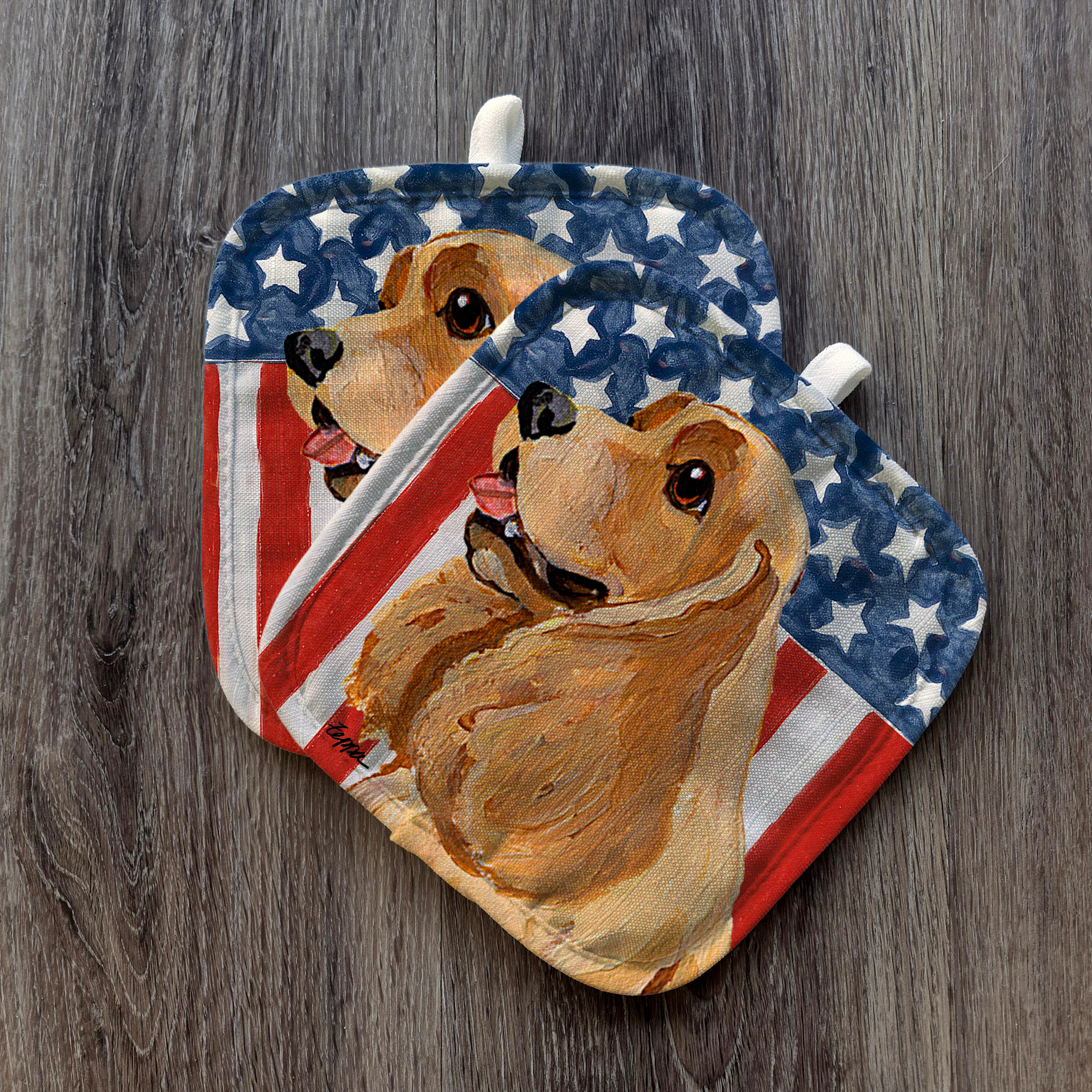 Blonde Cocker Spaniel Americana Pot Holder Set